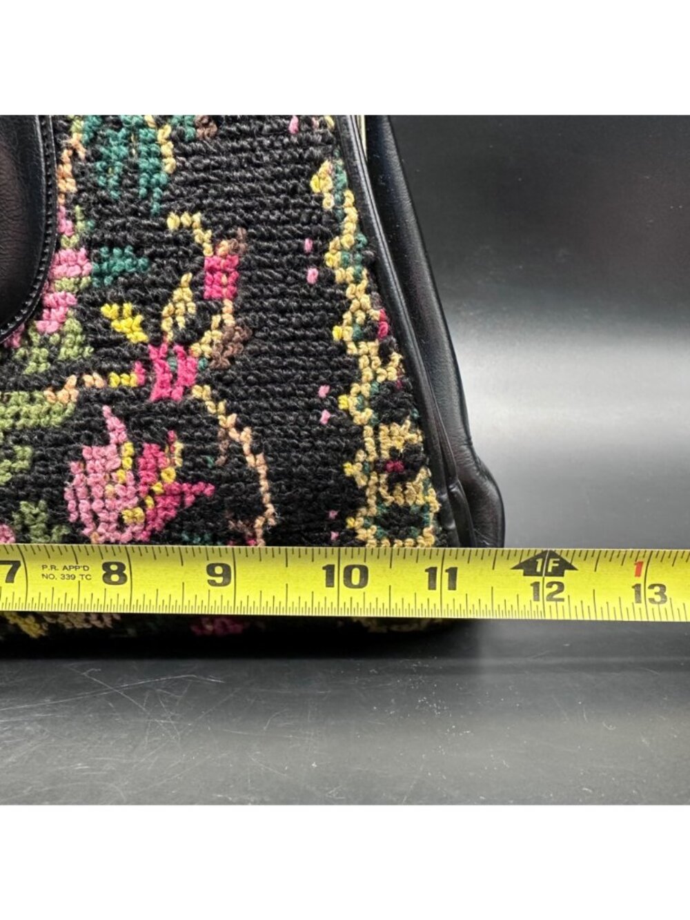 Vintage Tapestry Carpet Bag Purse Handbag 1960s Floral Dual Handles Pink Black - Picture 10 of 12